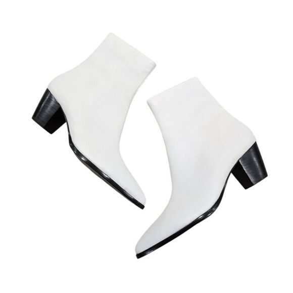 Revolve Raye Landon Bootie Womens 8 White Leather Side Zip Block Heel Formal Ank - Picture 1 of 6